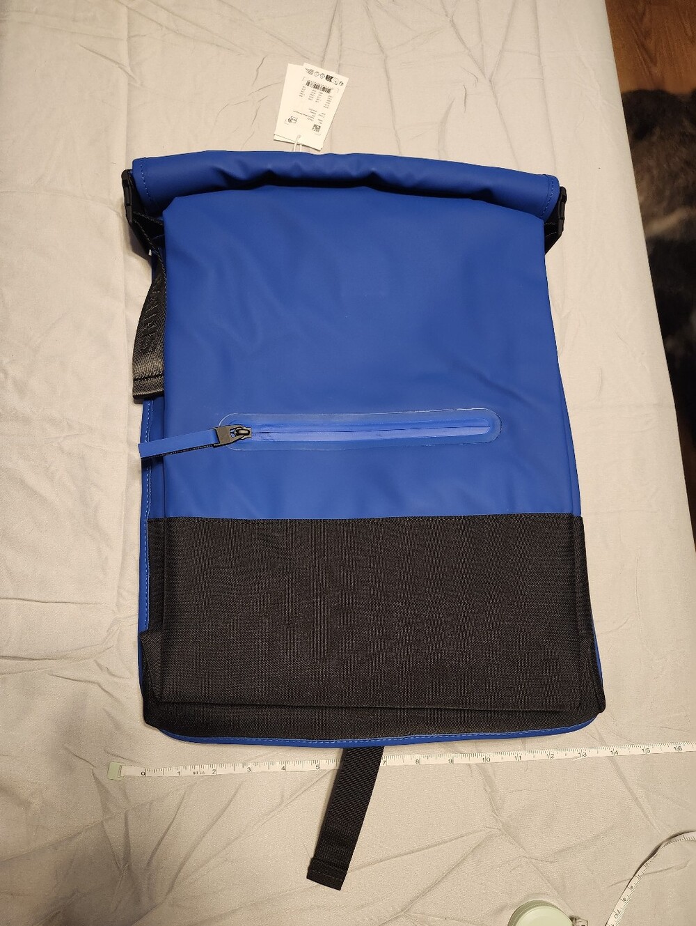 RAINS Blue Roll-Top Backpack with Front Zip Pocket
